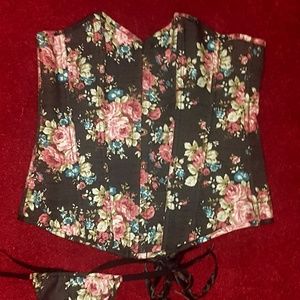Sexy floral black corset w/matching thong